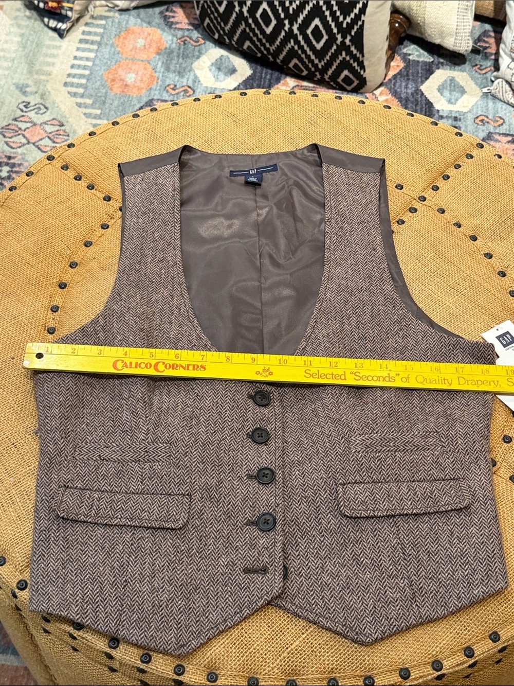 GAP Brown Herringbone UNISEX Wool-Blend Vest L - Picture 6 of 6